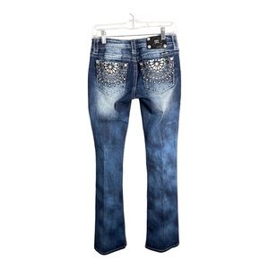 Miss Me Jeans Womens Size 27 Blue Signature Boot Mid Rise Embellished